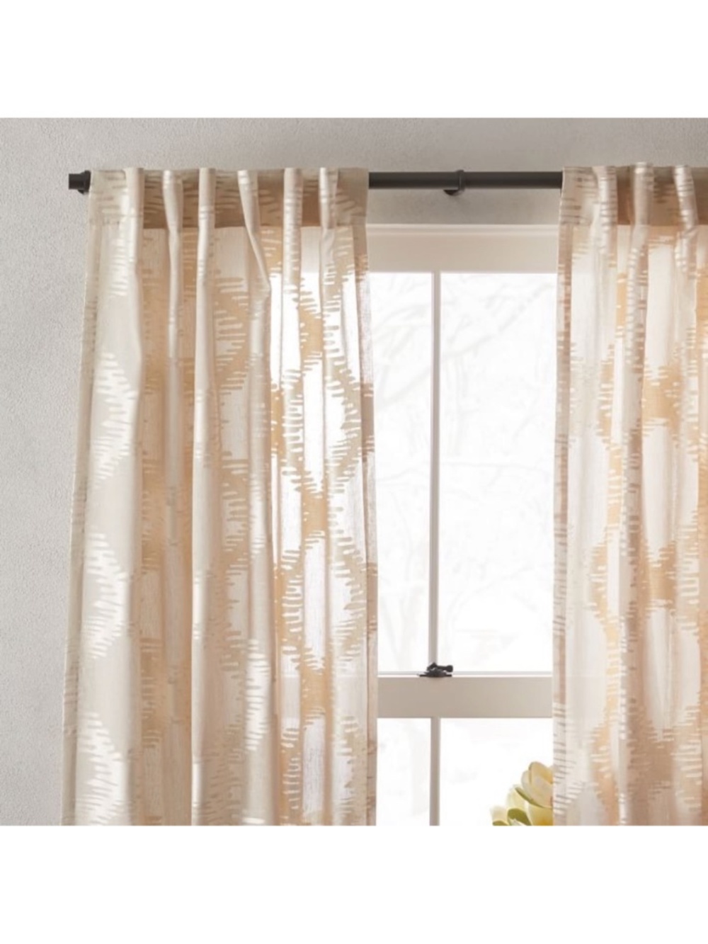 NWT West Elm Trellis Clipped Jacquard Semi Sheer Rod Pocket 48x84 Beige curtain